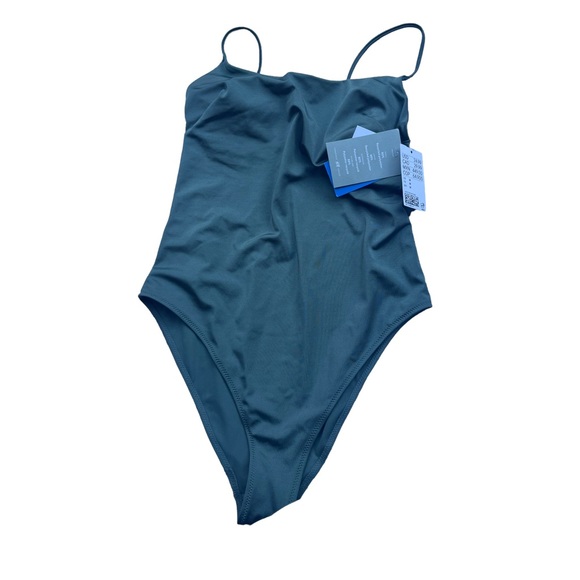 NWOT Size M H&M Swimsuit. Simple yet trendy green spaghetti strap high leg holes - Picture 5 of 7
